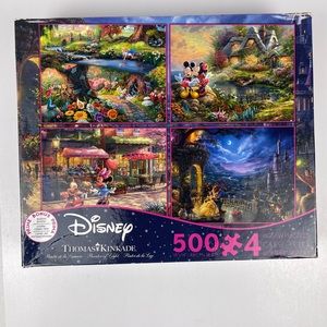 Disney Thomas Kinkade 4-in-1 Puzzle 500Pc Alice, Mickey/Minnie, Beauty and Beast